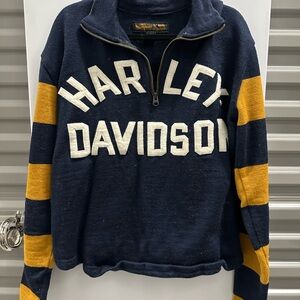 Harley-Davidson Men's Zip-Up Sweater in Navy and Gold